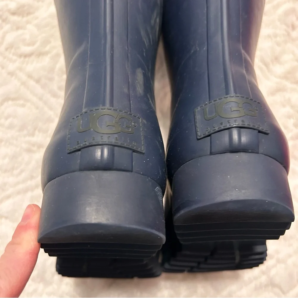 UGG Sabene Blue Rubber Rain Boots Side Buckle Sz 8 Design upper Raining Fall